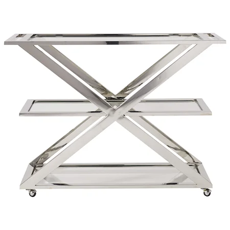 Contemporary Stainless Steel Bar Cart with Mirrored Finish