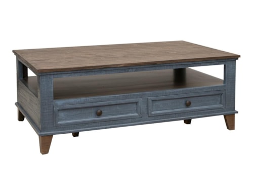 Transitional 4-Drawer Coffee Table with Open Shelf