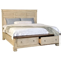 Rustic Farmhouse King Panel Bed with Storage Footboard