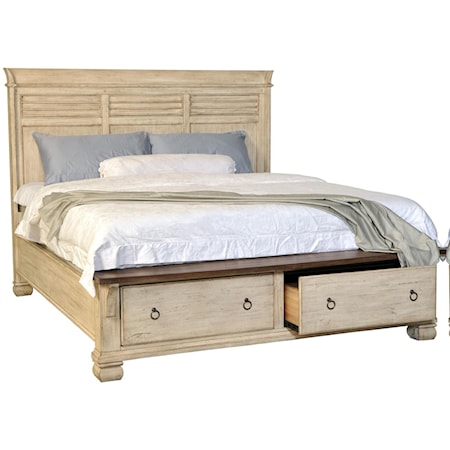 Rustic Farmhouse California King Panel Bed with Storage Footboard