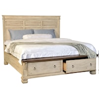 Rustic Farmhouse Queen Panel Bed with Storage Footboard