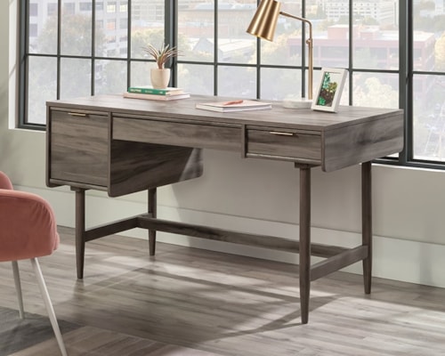 Mid-Century Modern Single Pedestal Desk with Drop-Front Keyboard/Mousepad Drawer