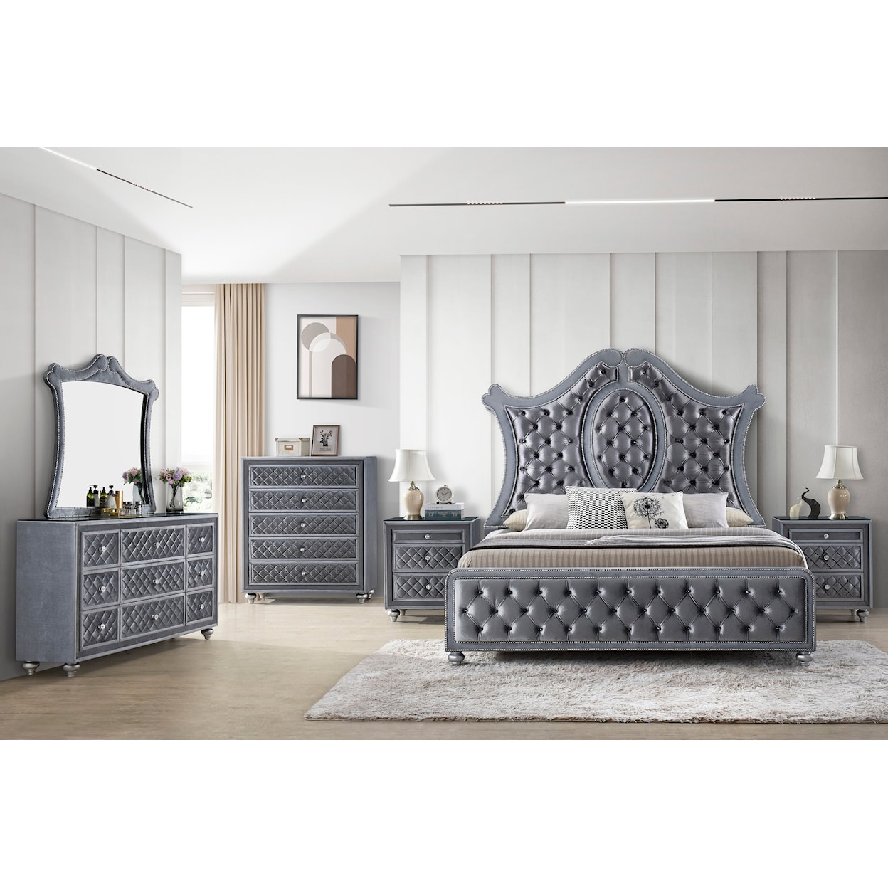 Crown Mark CAMEO King Upholstered Bed