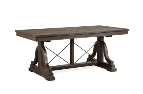 Rectangular Dining Trestle Table with Table Leaf