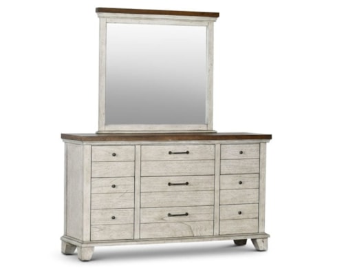 Farmhouse 9-Drawer Dresser & Mirror with Antiquated Pewter Finished Hardware