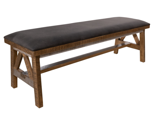 Rustic Upholstered Bench with Wooden Base