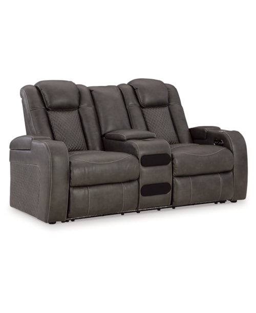 Faux Leather Power Reclining Loveseat With Console and Adjustable Headrests