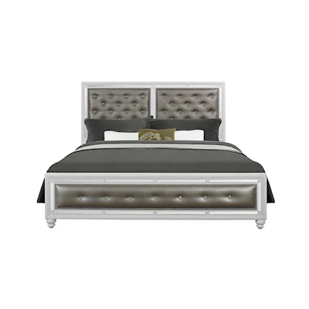 Glam Upholstered Queen Panel Bed with Crystal Tufted Headboard