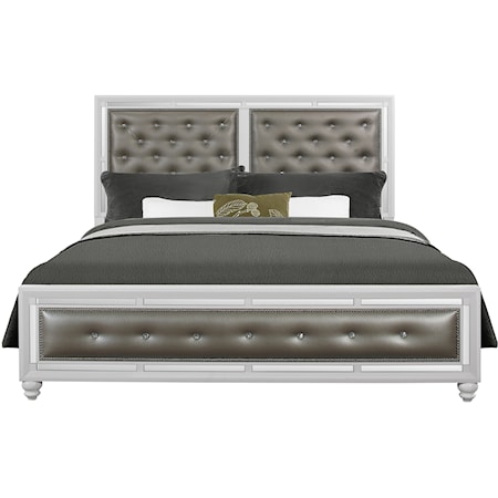 Glam Upholstered Full Panel Bed with Crystal Tufted Headboard
