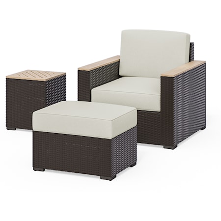 Contemporary Outdoor Chair and Ottoman Set  with Side Table