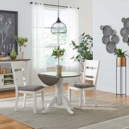 Transitional 3-Piece Drop-Leaf Table Dining Set with Slat Back Side Chairs