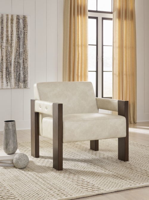Faux Leather Accent Chair with Wood Frame