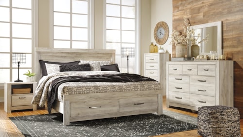 King Storage Bed, Dresser, Mirror, Chest And 2 Nightstands