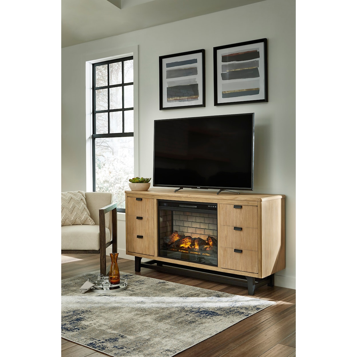 Benchcraft Freslowe Large TV Stand with Fireplace