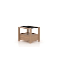 Transitional Glass Top Era Rectangular End Table with Lower Shelf