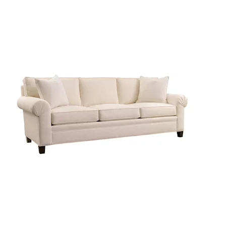 Transitional 3 Cushion Sofa with Rolled Arms