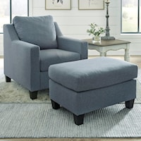 Contemporary Chair & Ottoman in Blue Fabric