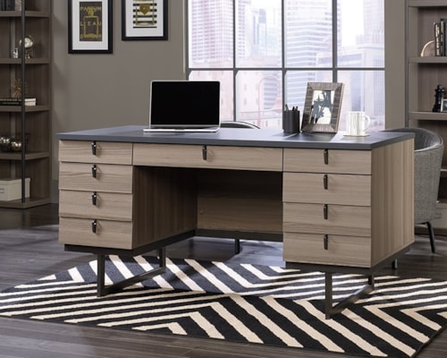 Contemporary Executive Desk with File Drawers