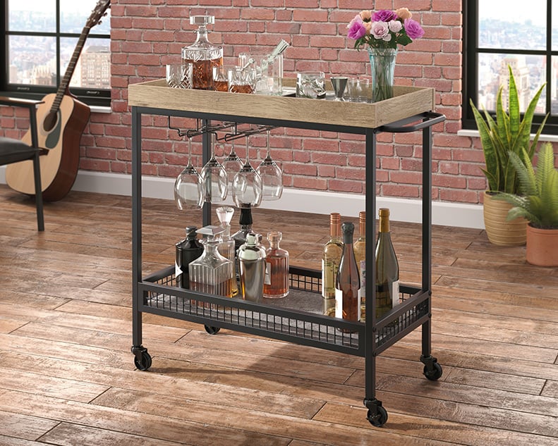 Sauder Market Commons Rolling Bar Cart