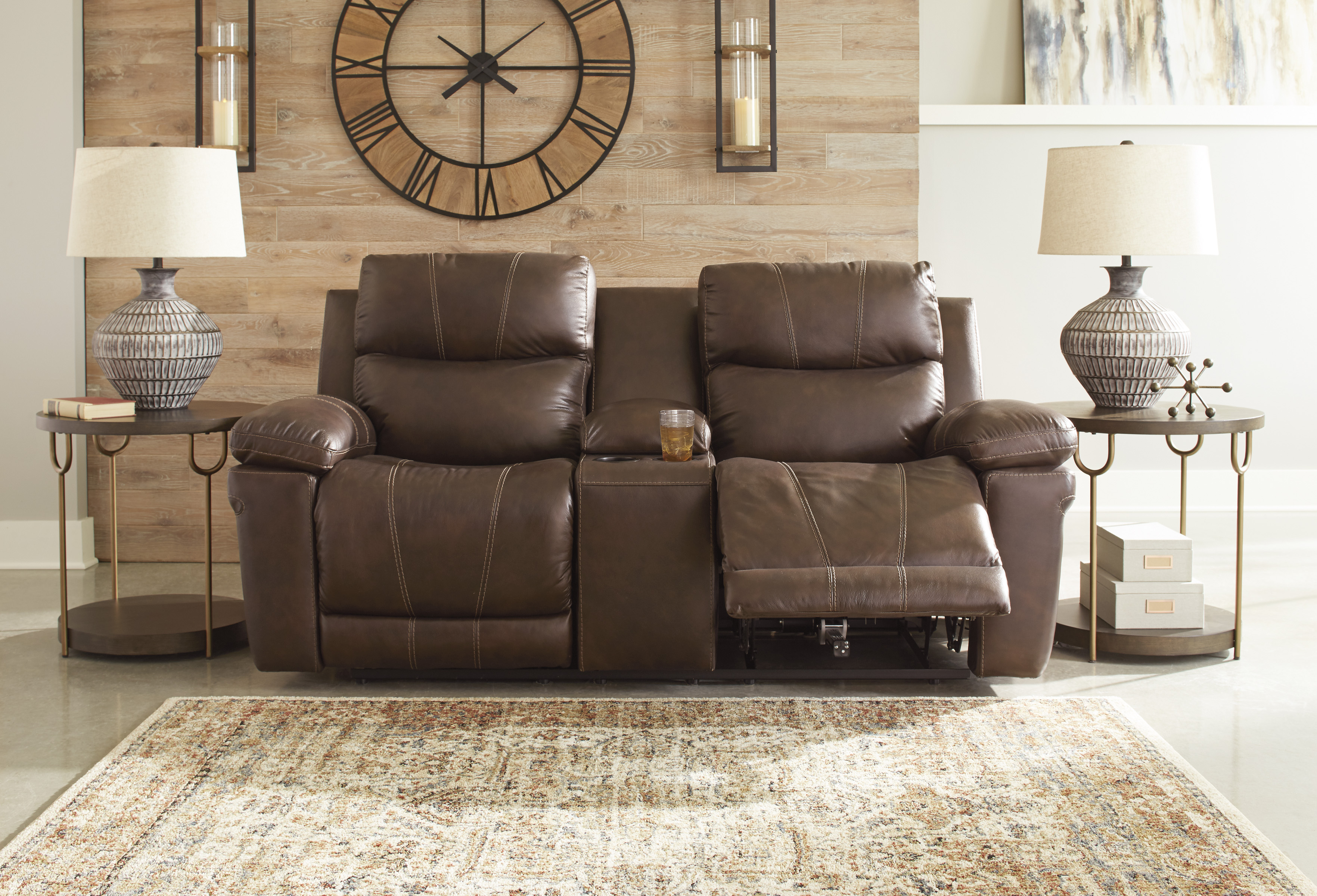 ashley edmar power reclining loveseat with console