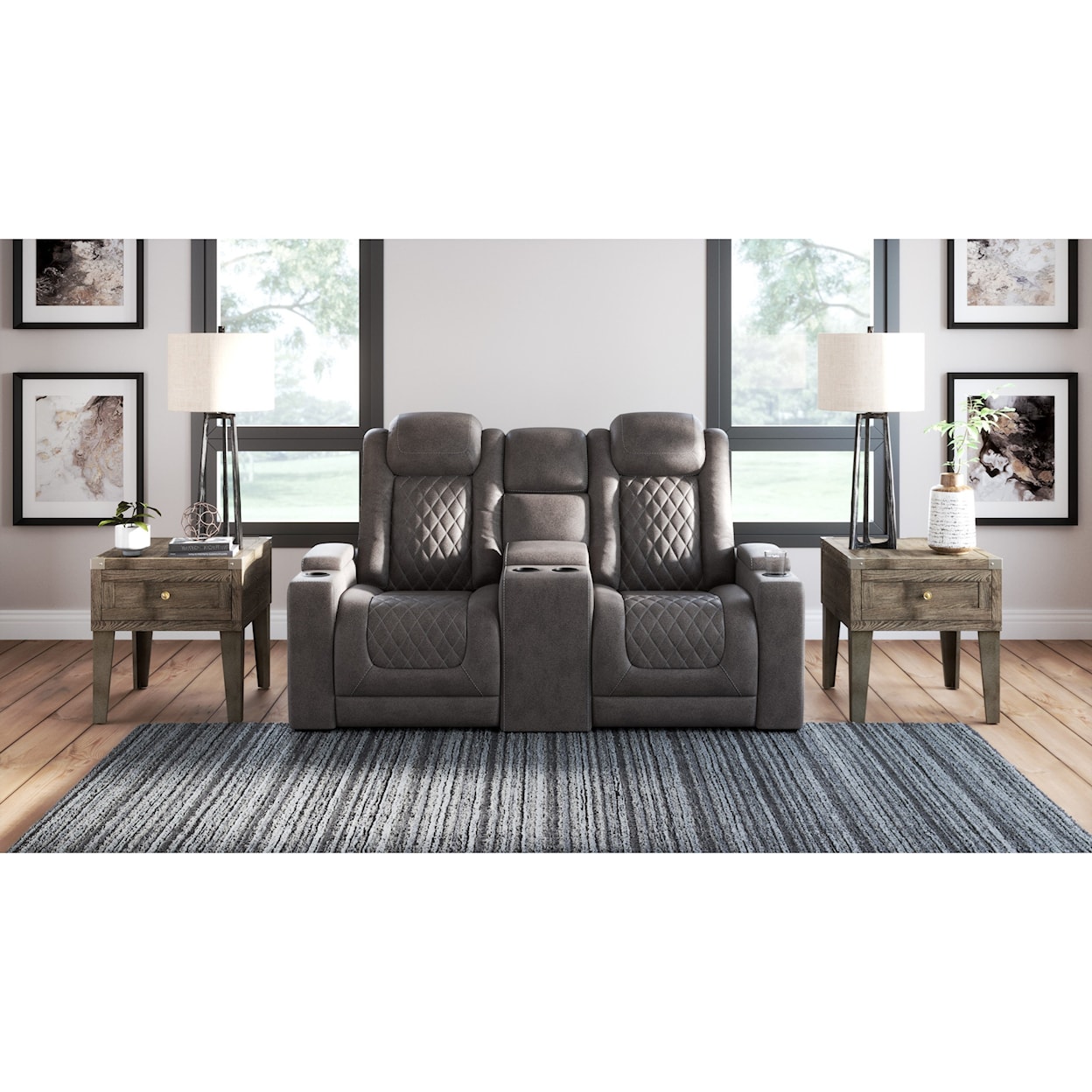 Ashley Furniture Signature Design Hyllmont Pwr Rec Loveseat with Console and Adj Hdrsts