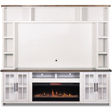Cottage Fireplace Entertainment Wall Unit with Wire Management Holes
