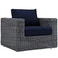 Outdoor Coastal Patio Fabric Sunbrella® Armchair - Gray/Navy