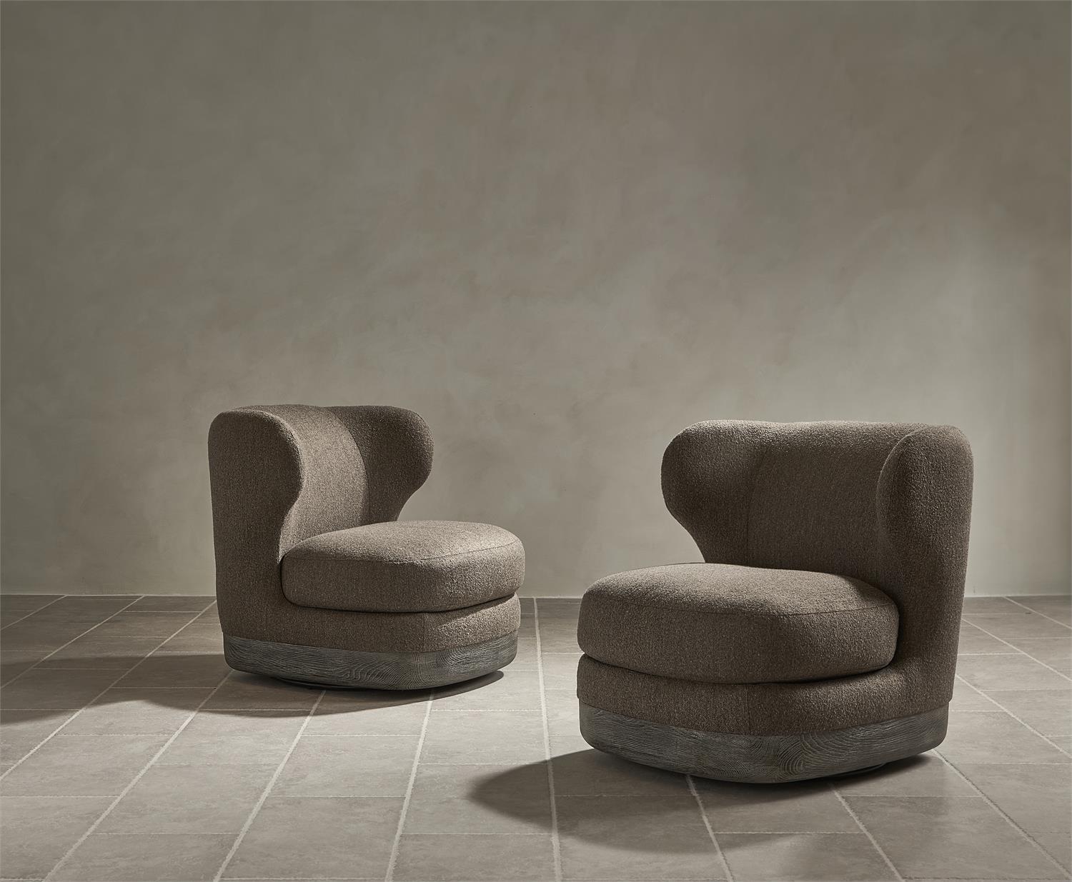 Wing-Back Swivel Chair w/Textured Wood Base