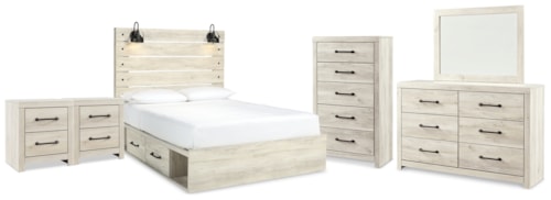 Queen Panel Bed With Storage, Dresser, Mirror, Chest And 2 Nightstands