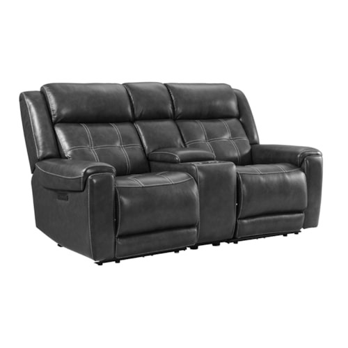 Transitional Power Recline Loveseat with Storage Console