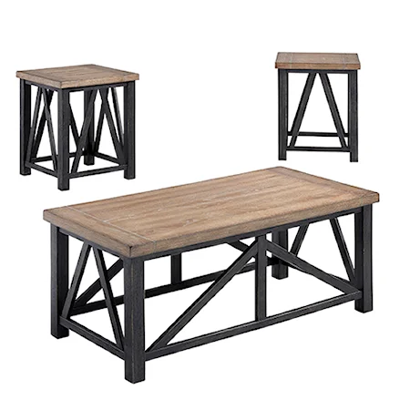 Casual 3 Piece Cocktail Table Set with 2 End Tables