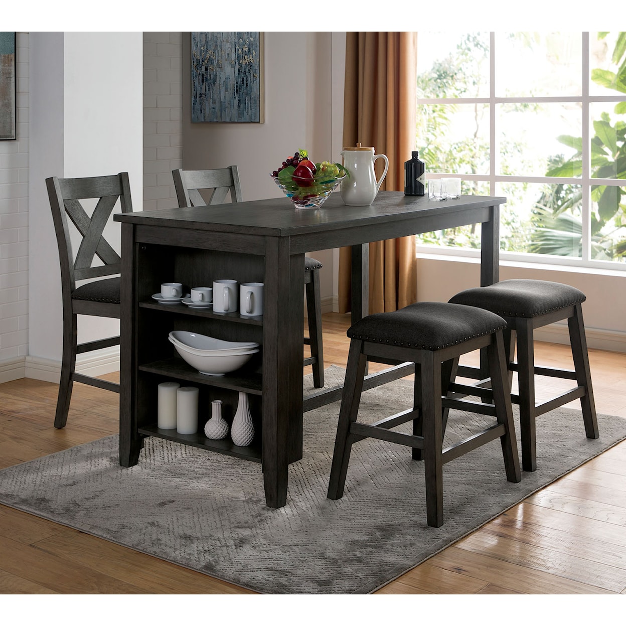 Furniture of America Cilgerran 5-Piece Counter Height Dining Set 