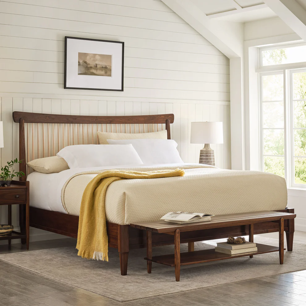 Slatted Accent Bench w/Floating Shelf