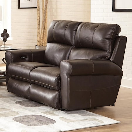 Leather Match Power Lay Flat Reclining Loveseat