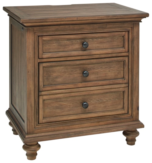 Transitional 3-Drawer Nightstand with 2 AC Outlets and Pathway Lighting