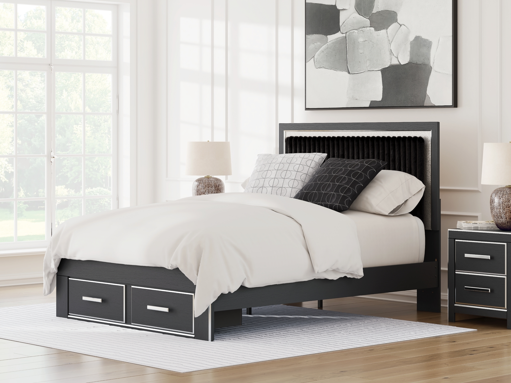 Queen Upholstered Panel Storage Bed