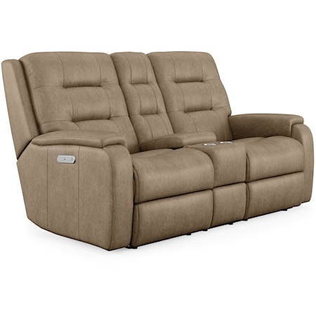 Contemporary Power Reclining Console Loveseat with Power Headrests