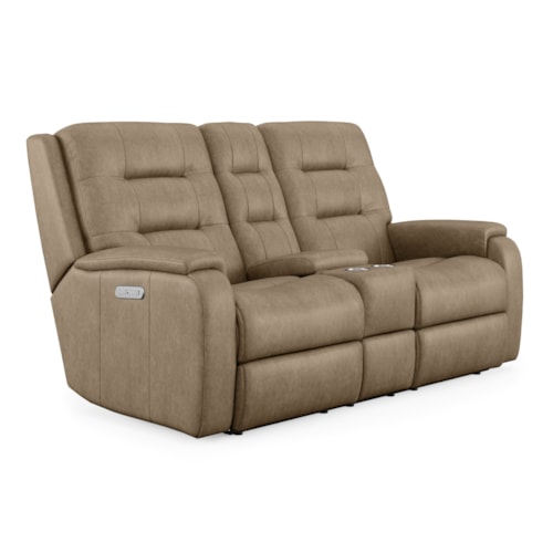 Contemporary Power Reclining Console Loveseat with Power Headrests
