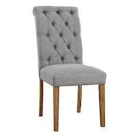 Tufted Scroll Back Dining Chair in Gray Fabric