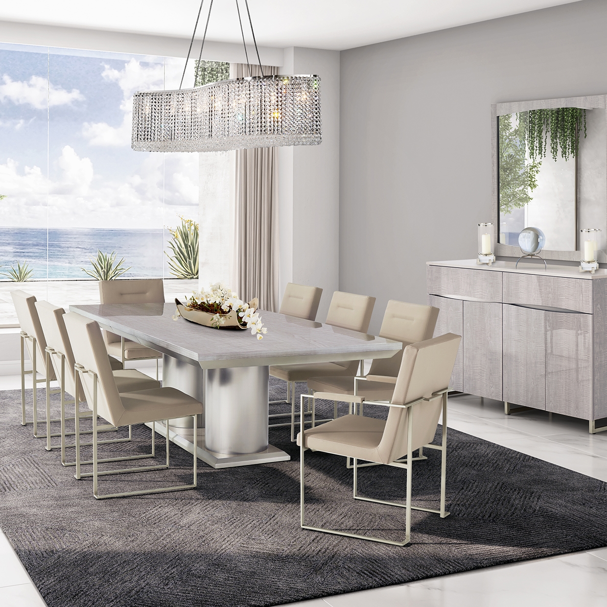 Michael Amini Marin 77" Rect. Double-Pedestal Ext. Dining Table