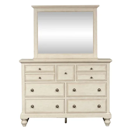 Transitional 7-Drawer Dresser and Mirror