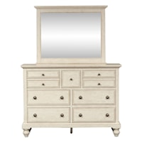 Transitional 7-Drawer Dresser and Mirror