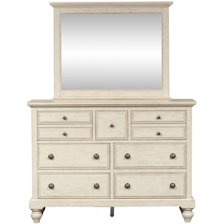 Transitional 7-Drawer Dresser and Mirror