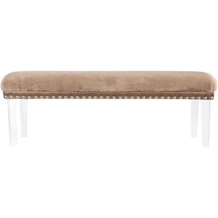 Brianna Faux Fur Accent Bench with Nailhead Trim - Mink