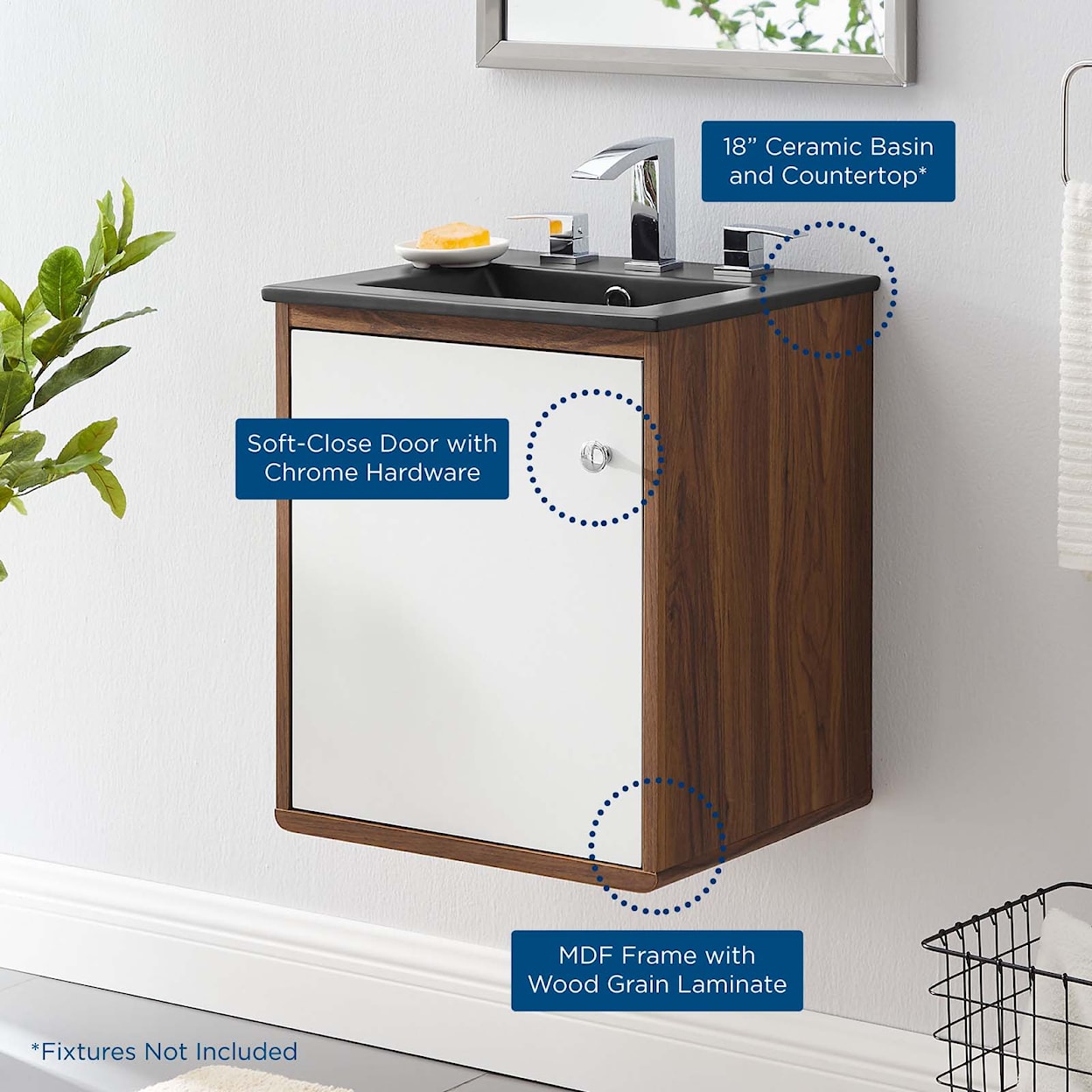 Modway Transmit 18" Wall-Mount Bathroom Vanity