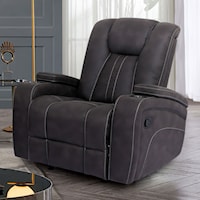 Transitional Glider Recliner with Cup Holders and Storage