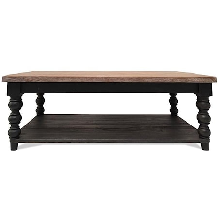 Transitional Rectangular Coffee Table with Fixed Coffee Shelf