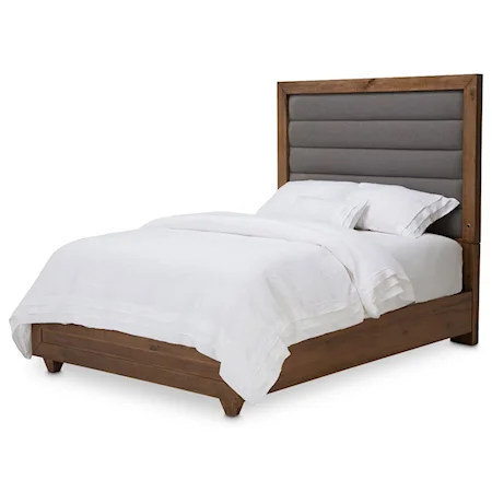 Rustic Upholstered Queen Bed with USB Charging Ports