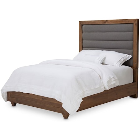 Rustic Upholstered Queen Bed with USB Charging Ports