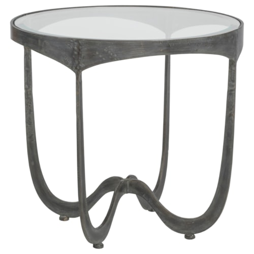 Sophie Contemporary Round Metal End Table with Glass Top